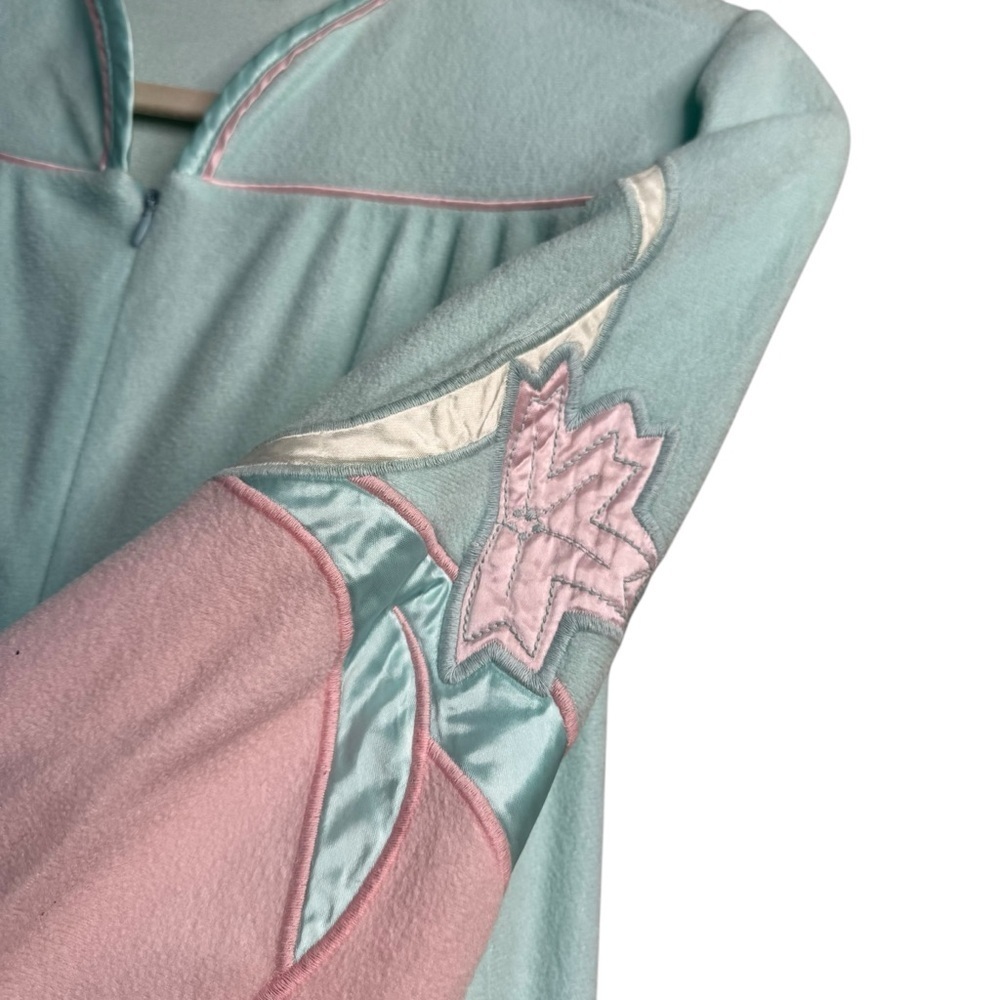 Vintage Appel Fleece Robe Long Maxi Blue & Pink Zips Half Way Size Small mumu C7 - Picture 4 of 11